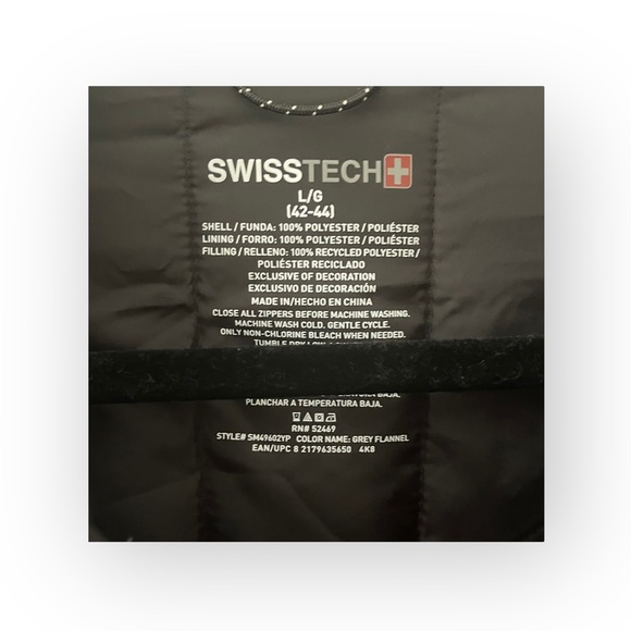 new Swiss Tech ★ Packable Folding Lightweight Puffer Jacket Parka ★ Grey Flannel - Picture 7 of 16